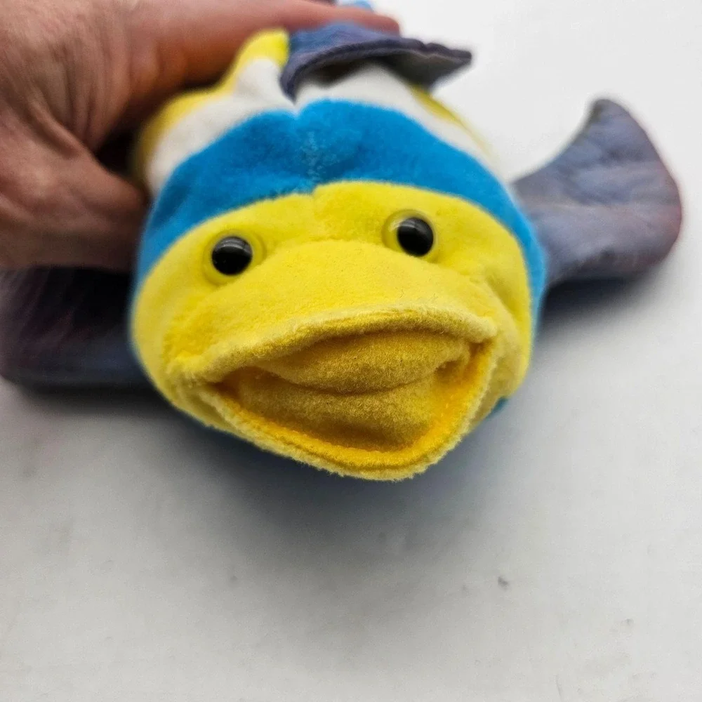 Caltoy Fish Hand Puppet Plush Blue Yellow Stripes Fins Soft Toy Kids Play